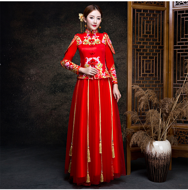 金玉良緣新娘禮服，小披肩中式禮服