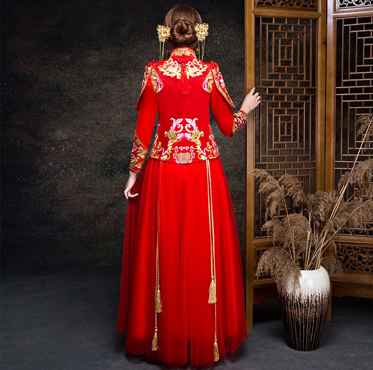 金玉良緣新娘禮服，小披肩中式禮服