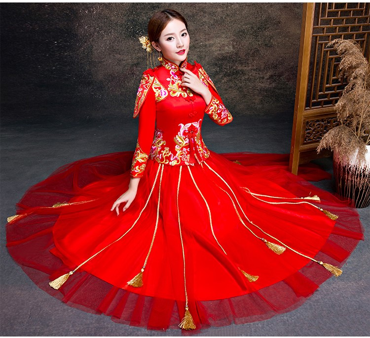 金玉良緣新娘禮服，小披肩中式禮服