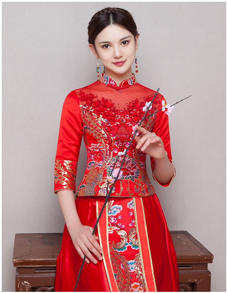 古典華麗新娘禮服，復(fù)古蕾絲中式禮服