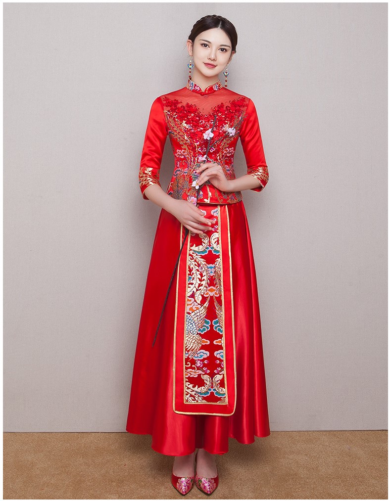 古典華麗新娘禮服，復(fù)古蕾絲中式禮服