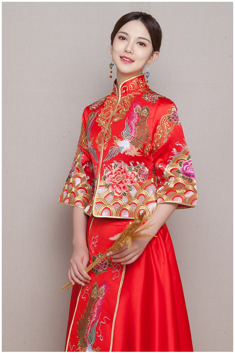 牡丹鳳凰刺繡新娘禮服，唯美中式禮服