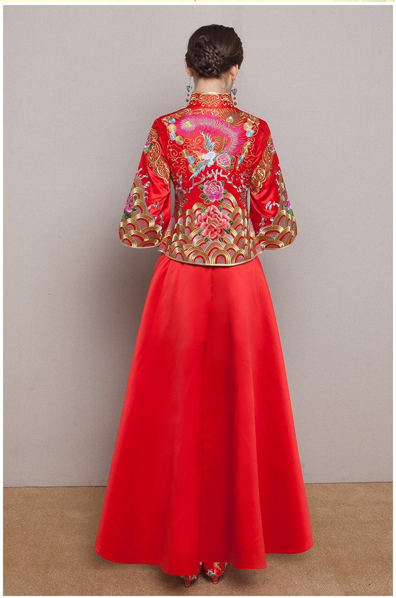 牡丹鳳凰刺繡新娘禮服，唯美中式禮服