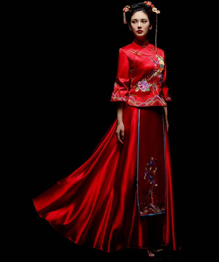 鳳凰刺繡新娘禮服，古典大氣中式禮服