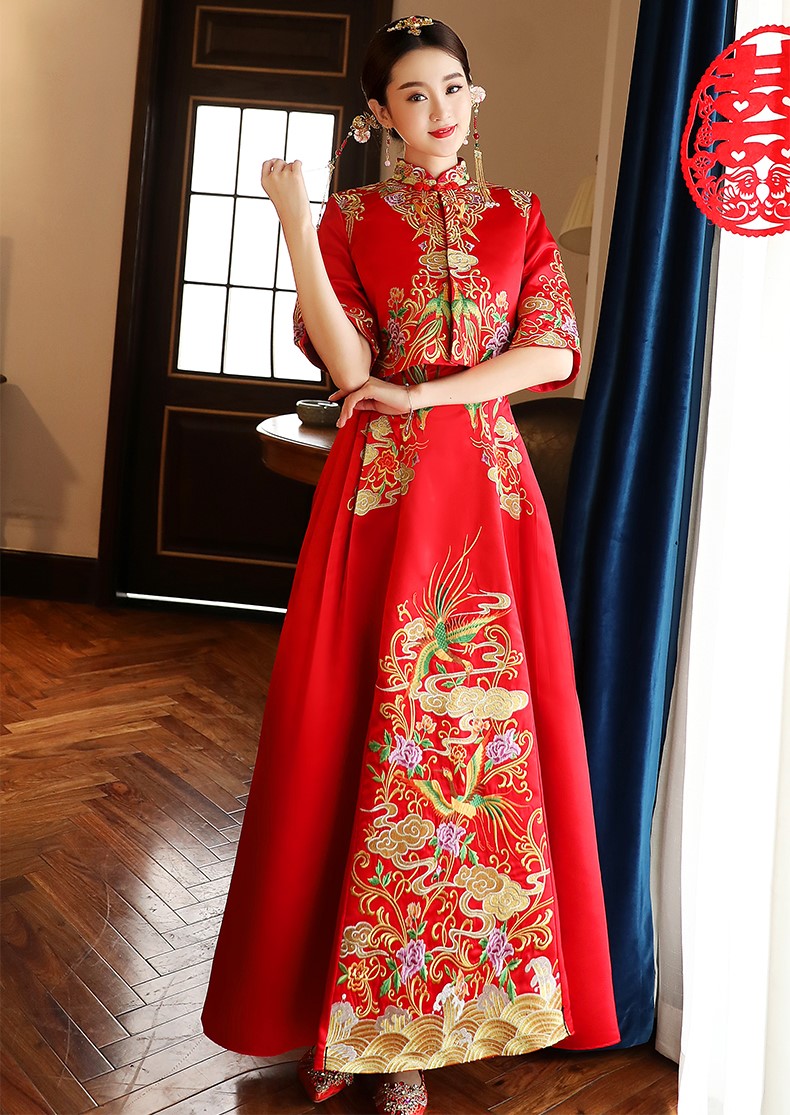 氣質(zhì)刺繡新娘禮服，古典唯美中式禮服