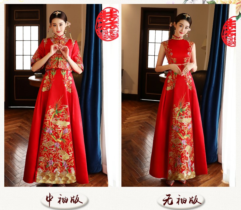 氣質(zhì)刺繡新娘禮服，古典唯美中式禮服