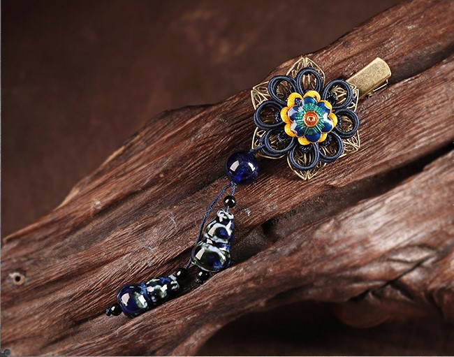 匠心啟航閱讀花朵復(fù)古陶瓷吊墜發(fā)夾頭飾