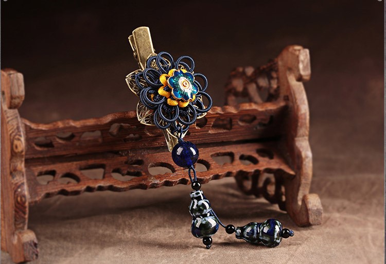 匠心啟航閱讀花朵復(fù)古陶瓷吊墜發(fā)夾頭飾