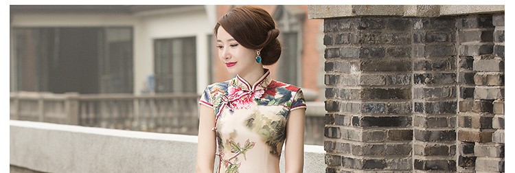 鳳棲復(fù)古修身長款蠶絲旗袍裙