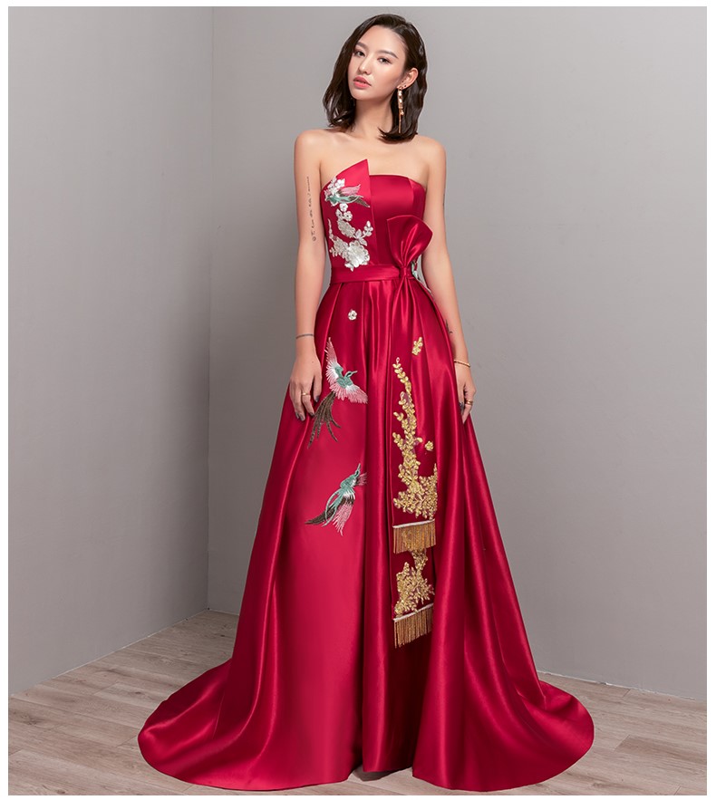 典雅匠心啟航閱讀喜鵲刺繡中式晚禮服