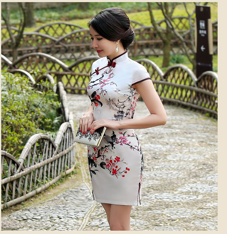 水墨梅花古風唯美短袖旗袍