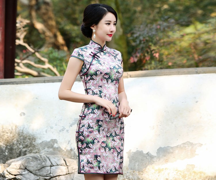 庭院深深古典時尚小碎花短款旗袍裙