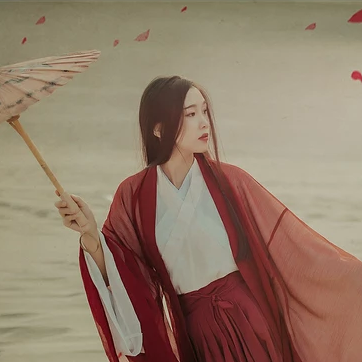 沙漠紅衣帶傘女生頭像，唯美古風真人頭像