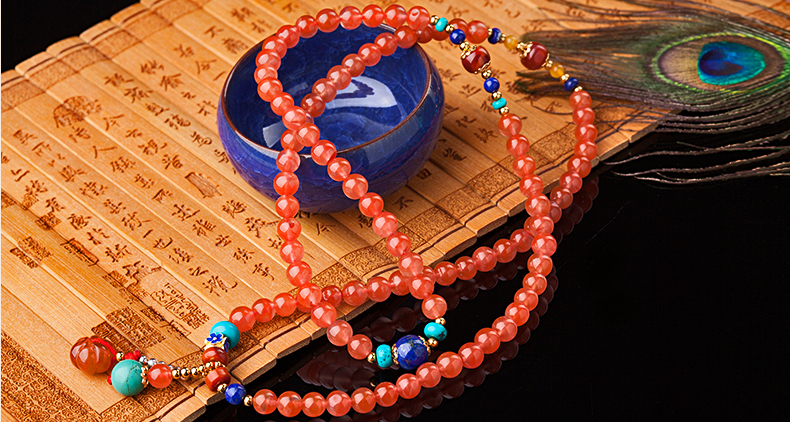 櫻桃紅瑪瑙水晶手鏈，多圈南紅手串