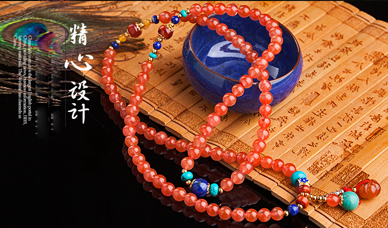 櫻桃紅瑪瑙水晶手鏈，多圈南紅手串