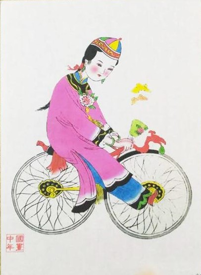 五款民間工藝年畫，手繪仕女木版年畫