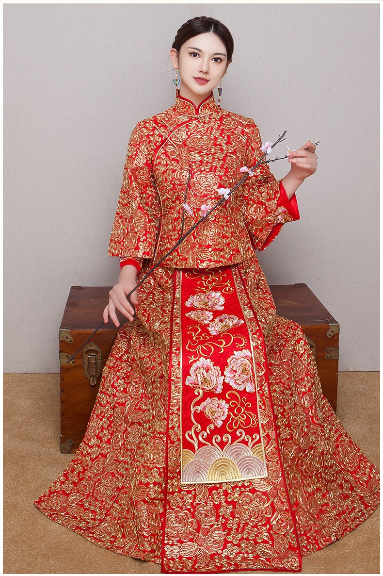 中式紅色新娘結(jié)婚禮服，唯美秀禾中式禮服