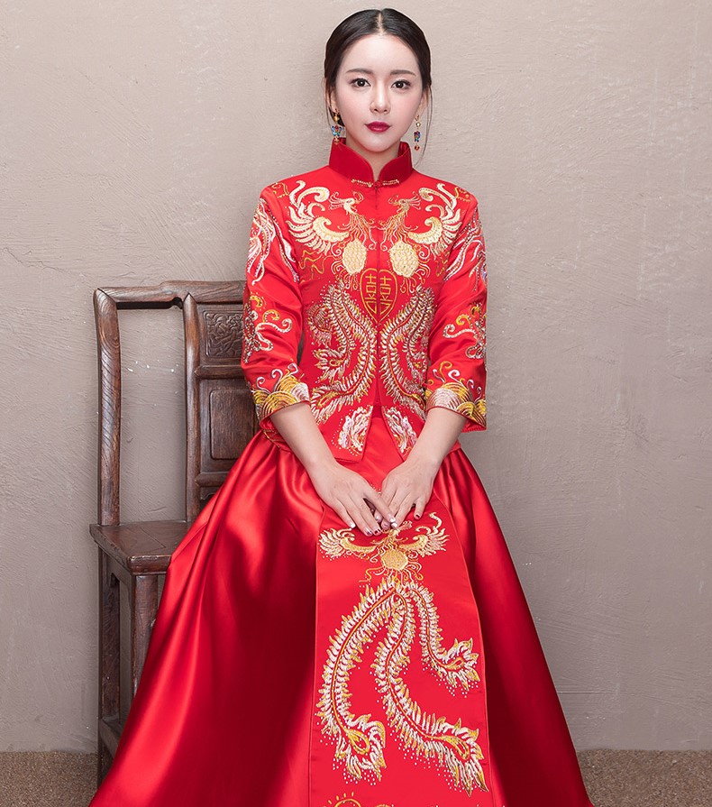 古典匠心啟航閱讀喜字新娘禮服,鳳凰刺繡中式禮服