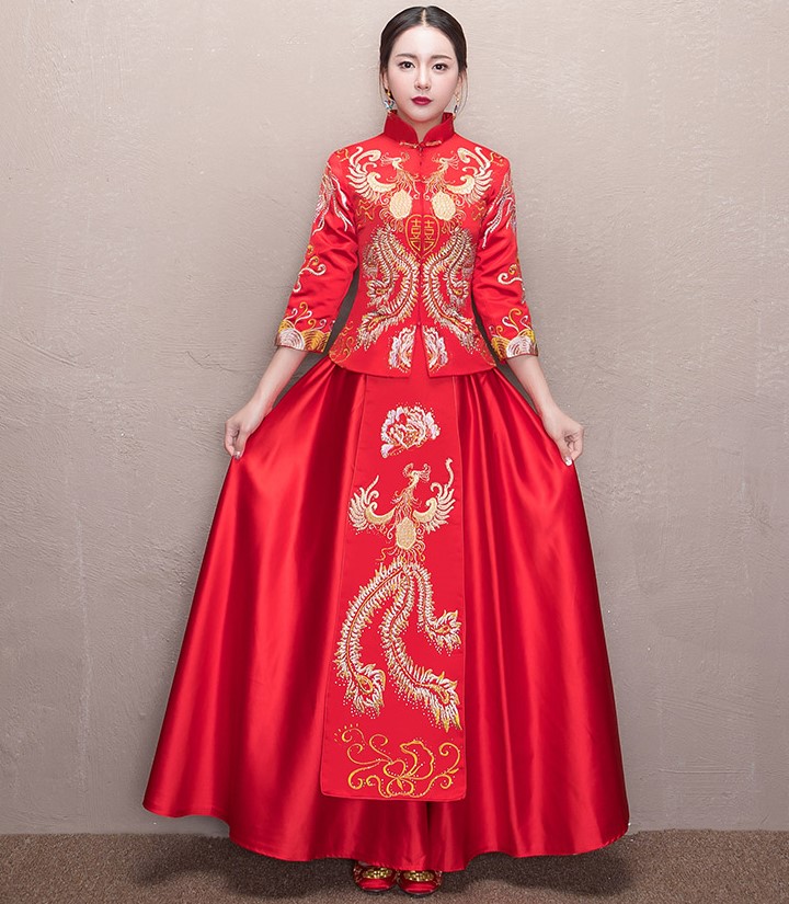 古典匠心啟航閱讀喜字新娘禮服,鳳凰刺繡中式禮服
