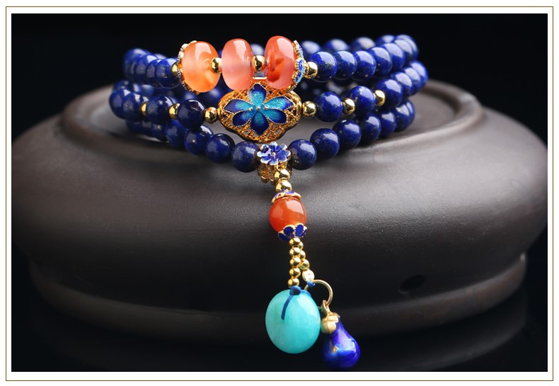 溫潤細(xì)膩多圈民族風(fēng)青金石手串