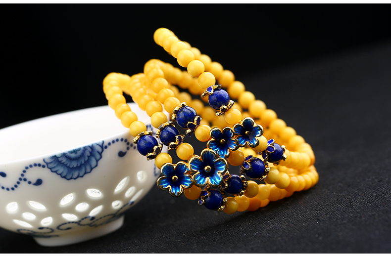 天然滿(mǎn)蜜雞油黃蜜蠟四圈手串