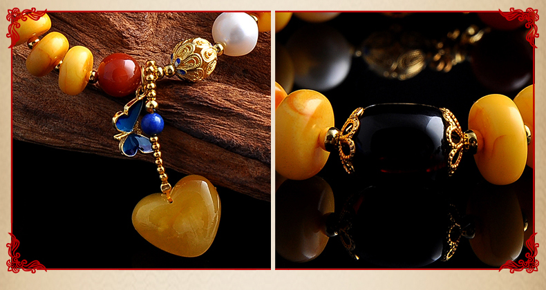 復(fù)古時尚心形吊墜蜜蠟手串