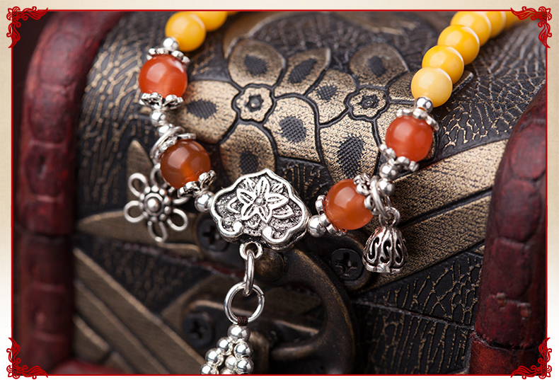 氣質典雅流蘇吊墜銀配飾蜜蠟手串