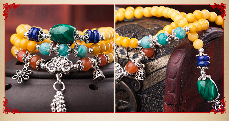 氣質典雅流蘇吊墜銀配飾蜜蠟手串