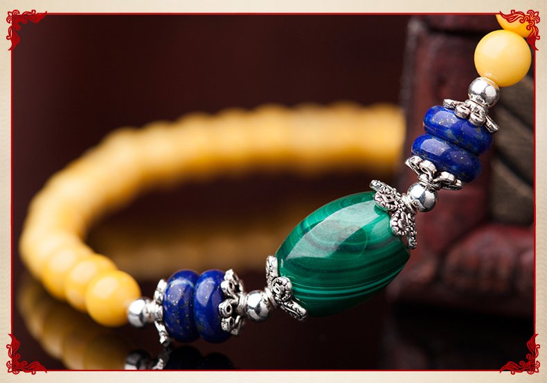 氣質典雅流蘇吊墜銀配飾蜜蠟手串