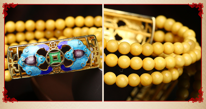 復(fù)古燒藍吉祥蝙蝠圖案蜜蠟手串