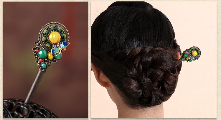 古風(fēng)手工琉璃景泰藍木簪子頭飾