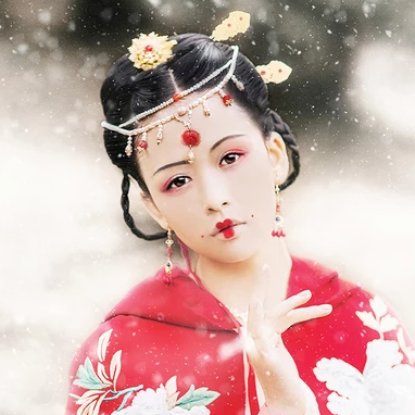雪花飛舞紅衣女生頭像，唯美古風真人頭像