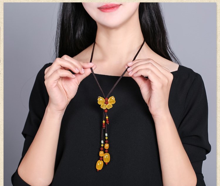 黃色毛衣鏈四葉草吊墜項鏈毛衣鏈