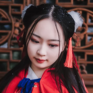紅衣落雪可愛女生頭像，唯美古風真人頭像