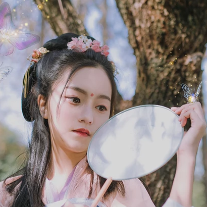 高貴紫衣紅紗帶傘女生頭像，唯美古風真人頭像