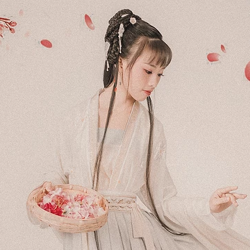 粉色落花拿書女生頭像，唯美古風(fēng)真人頭像