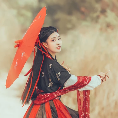 紅妝帶紅傘女生頭像，唯美古風(fēng)真人頭像