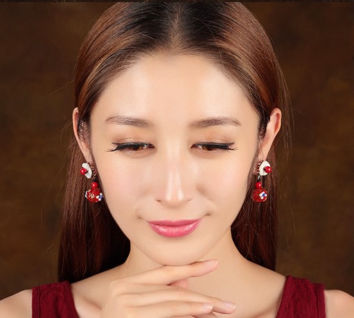 匠心啟航閱讀貝殼花朵紅琉璃耳釘復(fù)古風(fēng)耳環(huán)