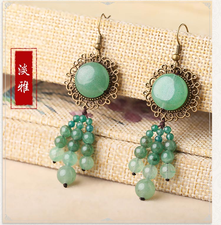 淡雅古風氣質東陵玉流蘇耳環(huán)