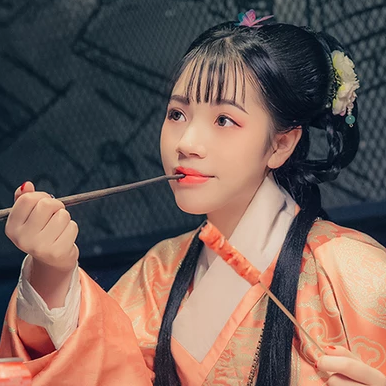 淡橘色漢服少女頭像，唯美古風(fēng)真人頭像