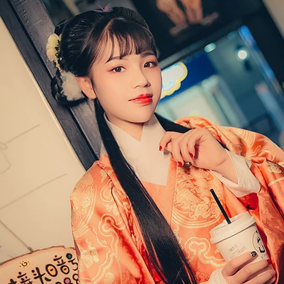 淡橘色漢服少女頭像，唯美古風(fēng)真人頭像