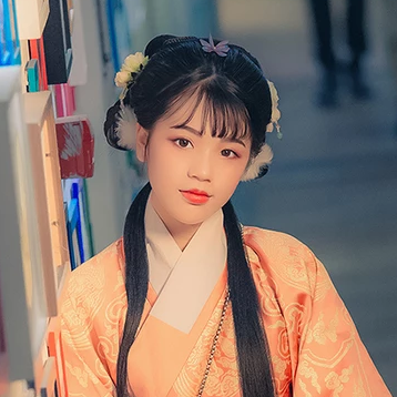 淡橘色漢服少女頭像，唯美古風(fēng)真人頭像