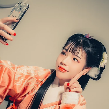 淡橘色漢服少女頭像，唯美古風(fēng)真人頭像