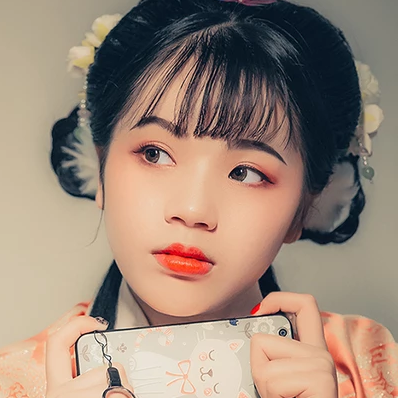 淡橘色漢服少女頭像，唯美古風(fēng)真人頭像