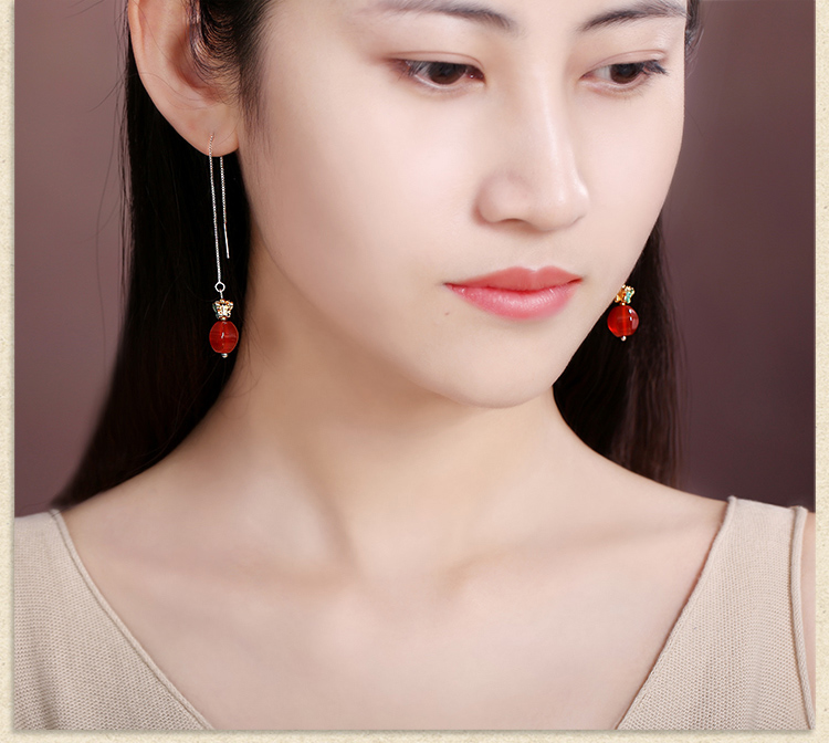 簡約民族風氣質耳環(huán)，瑪瑙長款耳墜首飾
