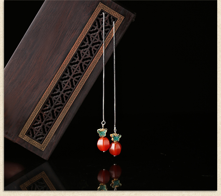 簡約民族風氣質耳環(huán)，瑪瑙長款耳墜首飾