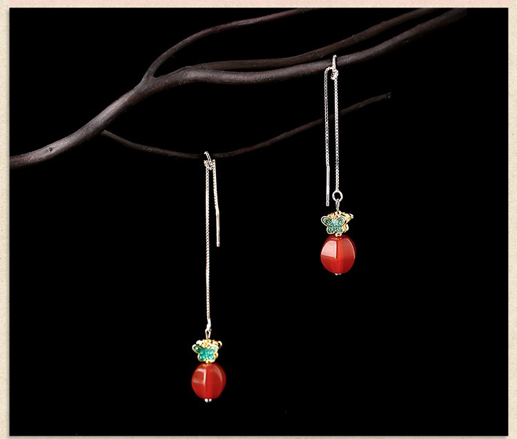 簡約民族風氣質耳環(huán)，瑪瑙長款耳墜首飾
