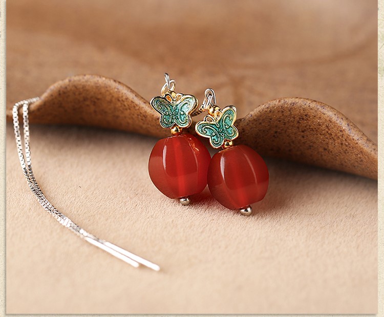 簡約民族風氣質耳環(huán)，瑪瑙長款耳墜首飾