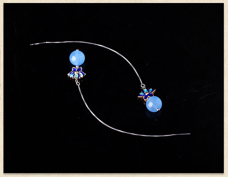 藍(lán)色蓮花景泰藍(lán)氣質(zhì)耳環(huán)，小清新長(zhǎng)款耳墜首飾