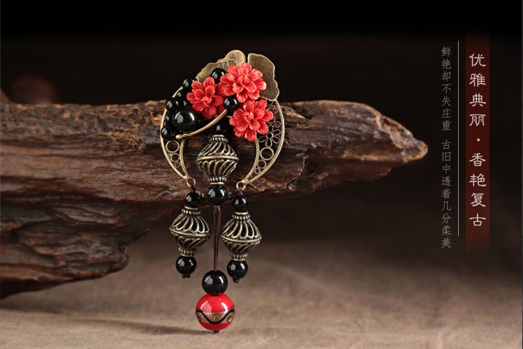 匠心啟航閱讀紅胸花朱砂胸針飾品